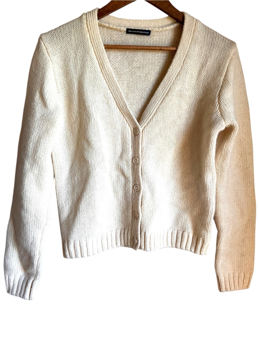 Brandy Melville Wool Cardigan Sweater Ivory‎ One Size Preppy Chunky Old Money
